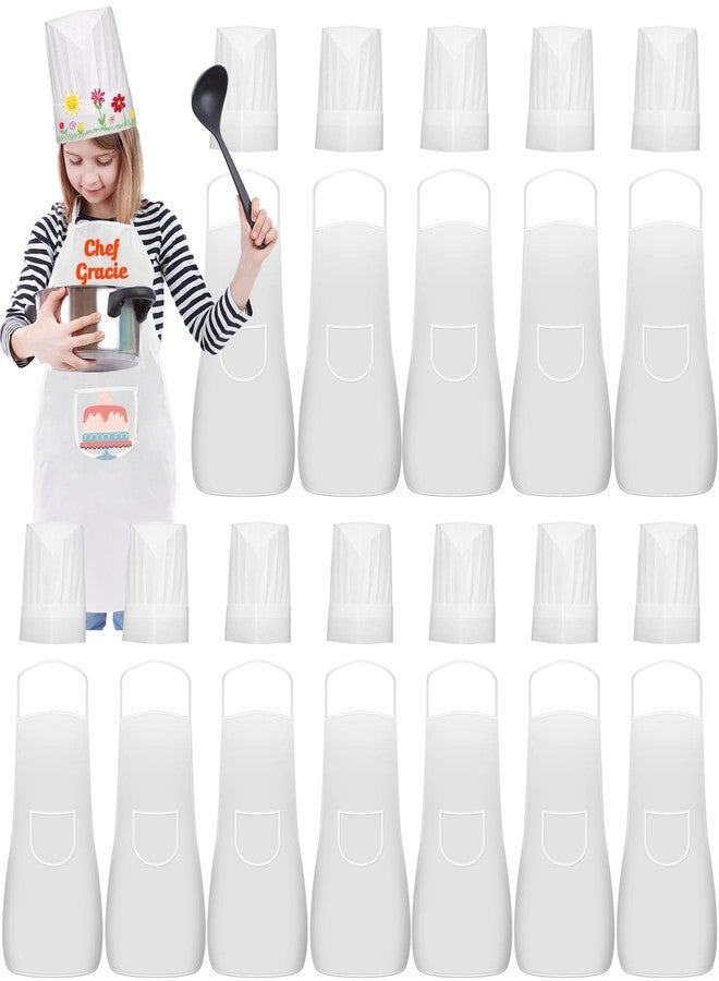 Ecoofor 24 Pieces Kids Aprons and chef hat Set, Kids Aprons with Pocket Children Chef Apron and Hats for Boys Girl's Kitchen Cooking Baking Painting Wear (5-12 Years) - Image 1